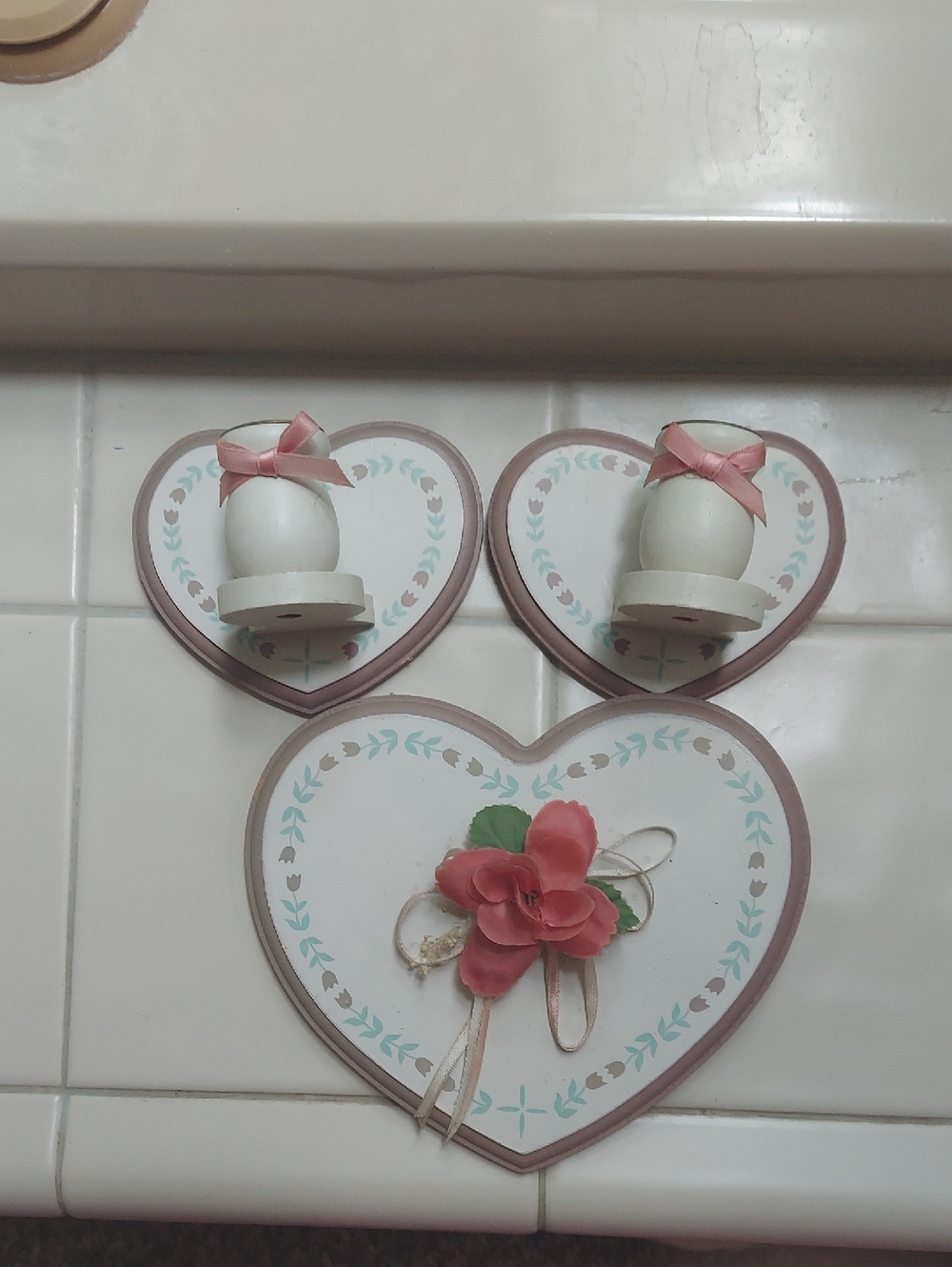 Heart Wall Plaque Trio with Floral Accents